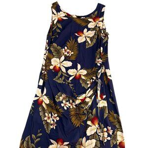 Two Palms Dress M Blue Floral Hawaiian Knee Length Shift Sleeveless Flowers